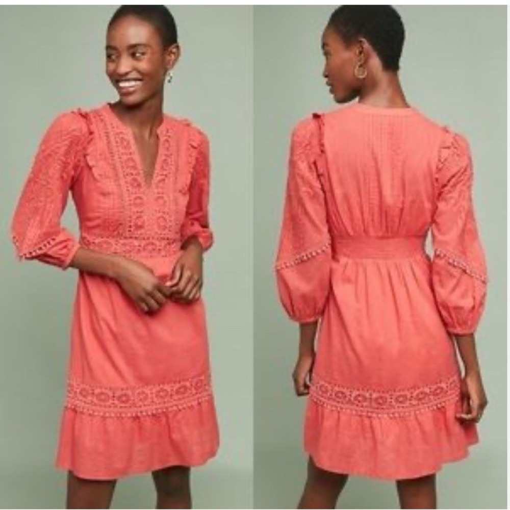 Anthropologie Akemi + Kin Dress Josephine Coral Boho Sz MP Feminine
